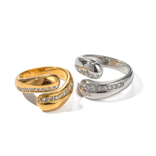 Title 1, Single Circle 18K Gold Zircon Water Drops Ring,...