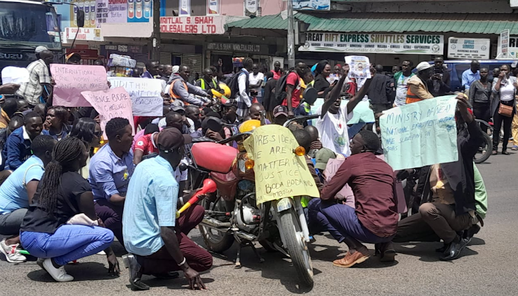 Victims of the First Choice Recruitment Agency foreign jobs scam demonsttatimg in Eldoret on August 28th 2023