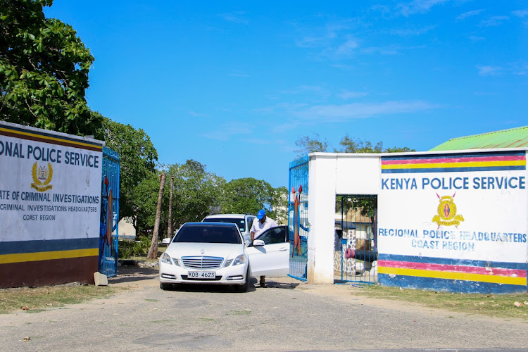 Some of Mike Sonko's entourage leave the Coast regional police headquarters in Mombasa on Monday.