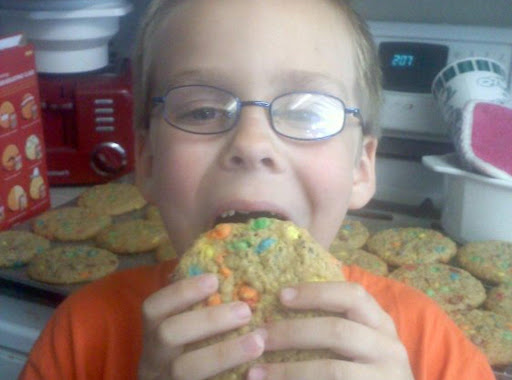 He was very patient to pose for me so I could get a good shot to see how big the cookie really is.  Love ya Zack!!!!