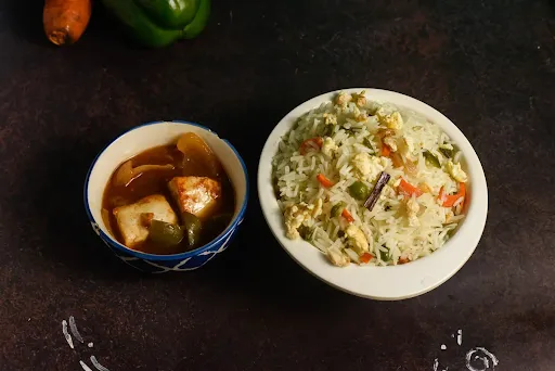 Egg Fried Rice With Chilli Paneer