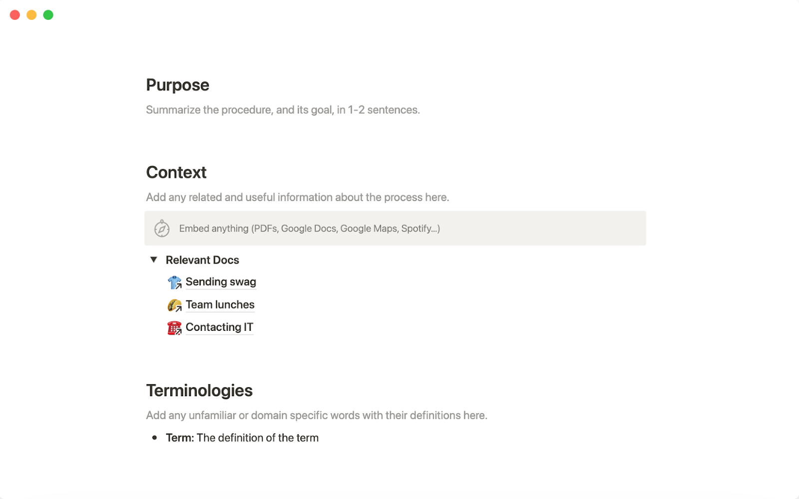 Notion SOP template as an internal resource for SMS customer service