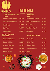 Sinha's menu 1