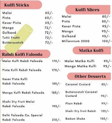 Delhi Falooda Co. menu 