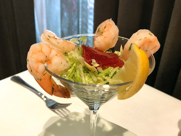 Shrimp cocktail served during lunch at Cagney's on Norwegian Jade. 