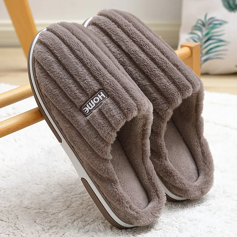 Damen Haus-Baumwoll-Hausschuhe Winter Plus Size Gestreift Plüsch Indoor, superweiche warme Pantoffeln für Zuhause.
