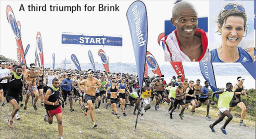 IN FULL SWING: Participants of the 2016 Surfers Marathon start the race from Kwelera to Nahoon on Saturday afternoon Insets: Nkosinathi Nzingo, the male winner and Myrette Brink, the female winner Picture: STEPHANIE LLOYD