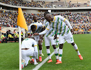 Knox Mutizwa of Lamontville Golden Arrows celebrates one of his goals in the DStv Premiership match against Kaizer Chiefs and Golden Arrows at Peter Mokaba Stadium in Polokwane on February 19 2022.