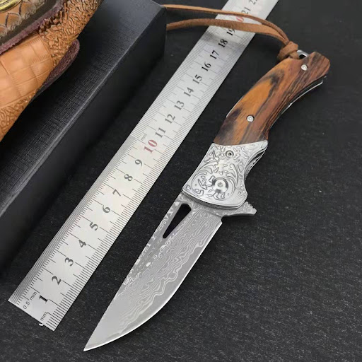 Title 3, Floral Damascus Steel Cowhide Carved Holster Ou...