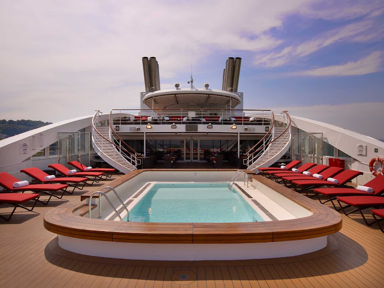 The pool deck on Ponant’s luxury expedition ship Le Boreal.