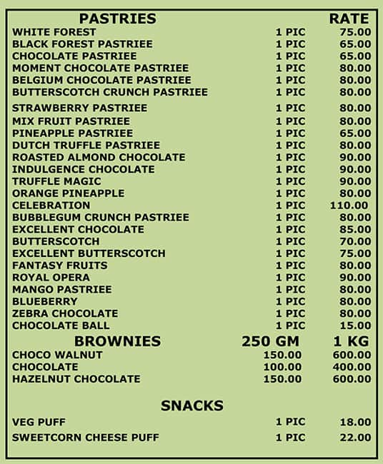 Adarsh Bakers Point menu 