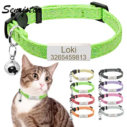 Personalized Name Plate Cat Collar Custom Safety Breakaway Cute Dot Cat Collar Bell Necklace Engraving ID Name Tag Cat C