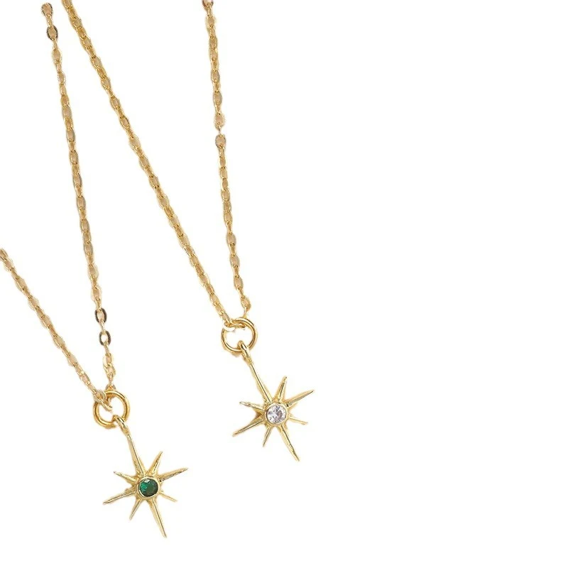 Vrouwen Gepersonaliseerde Koper-vergulde Goud Inleg Zirkon Acht Puntige Ster Hanger Ketting – Elegantie.