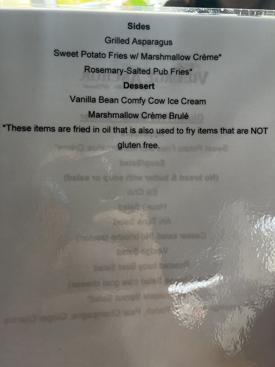 The Village Anchor gluten-free menu