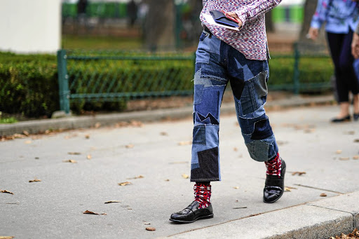 Patchwork denim pants./