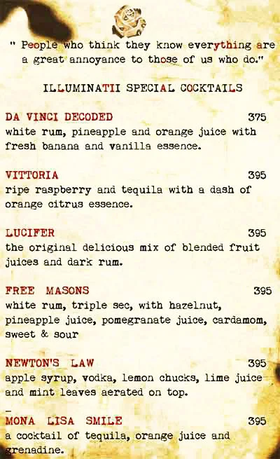 Cafe Illuminatii menu 