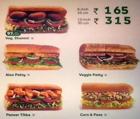 Subway menu 