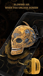 3D Golden Steampunk Skull Lock Screen poster 2