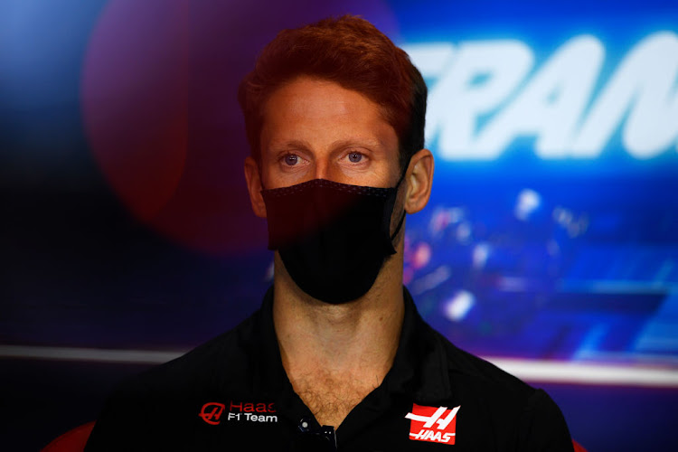 Romain Grosjean of France and Haas F1 talks in the drivers press conference during previews before the F1 Grand Prix of Portugal at Autodromo Internacional do Algarve on October 22 2020 in Portimao.