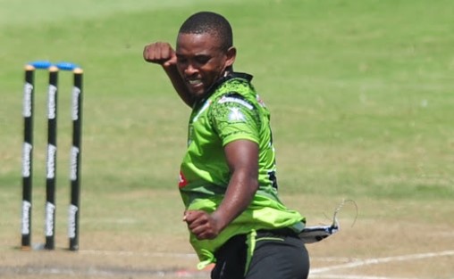 Mthiwekhaya Nabe of the Warriors celebrates a wicket during the Betway T20 Challenge match against the Titans at Kingsmead on Wednesday.