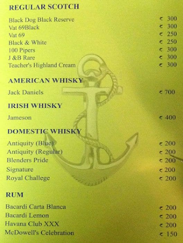 The Anchorage Bar - The Floatel Hotel menu 