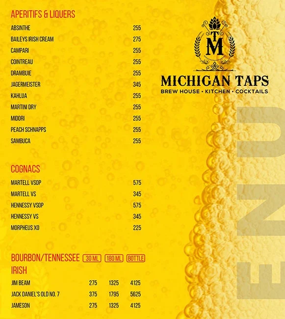 Michigan Taps menu 