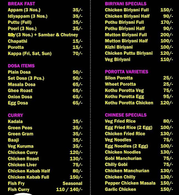 Kerala Cafe menu 