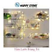 Khung Lưới Sắt Trang Trí Treo Tường Decor Giỏ Lưới Rổ Sắt Thanh Để Đồ Kẹp Gỗ Đèn Led Kẹp Ảnh Tặng Đinh