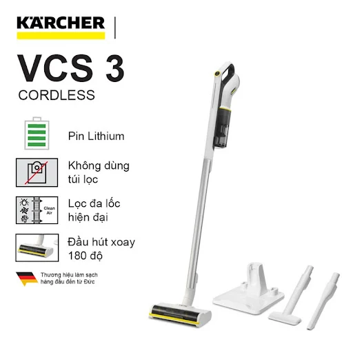 Máy hút bụi cầm tay Karcher VCS 3 Cordless, Máy hút bụi dùng pin 18V Lithium-ion, có độ ồn thấp