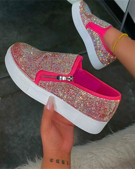 Women Flat Casual Single Shoes Fashion Rhinestone Bling ... - 2