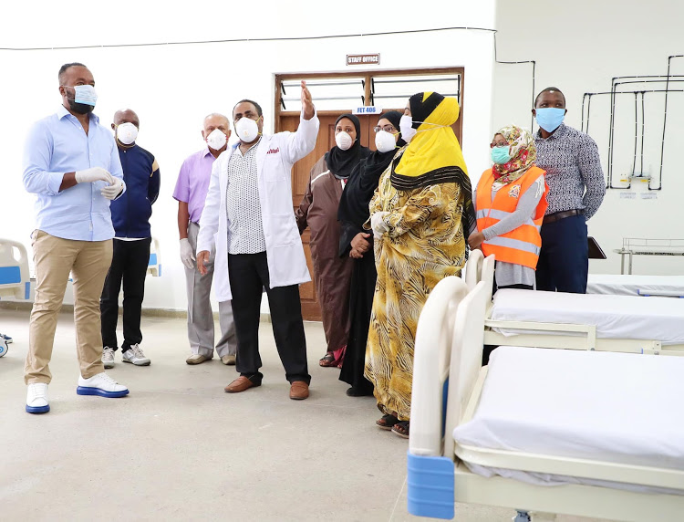 Mombasa Governor Hassan Joho during the opening of the 300-bed Covid-19 isolation and treatment unit at Technical University of Mombasa on April 23, 2020.