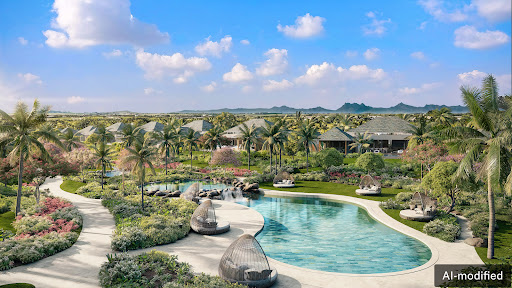 Prestige property for sale in Mont Choisy (Mauritius) - Landscaped pool with lush tropical vegetation