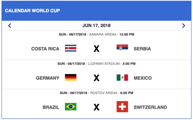 World Cup 2018 Calendar chrome extension