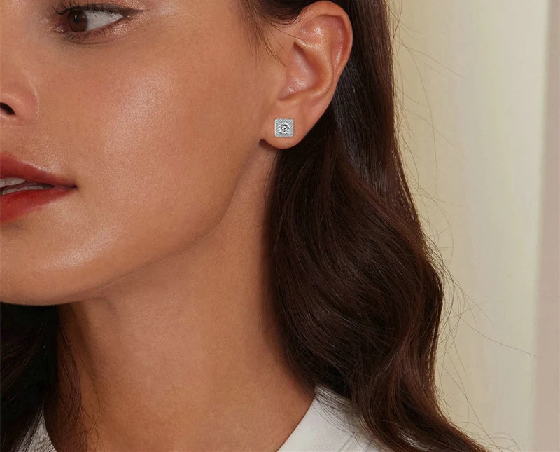S925 Sterling Silver White Gold Plated Light Luxury Square Zircon Stud Earrings, everyday elegance and subtle sparkle.