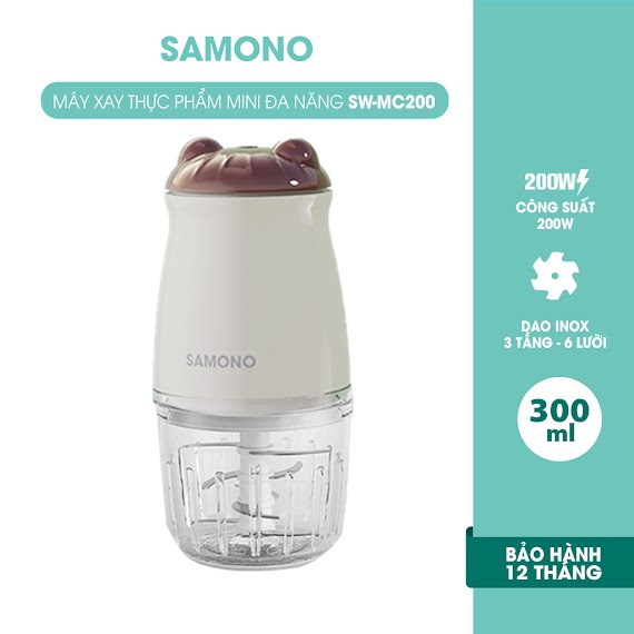 Máy Xay Samono Đa Năng Hình Con Gấu Sw - Mc200 Công Suất 200W Dao Inox 3 Tầng 6 Lưỡi Dung Tích 300Ml Hàng Chính Hãng