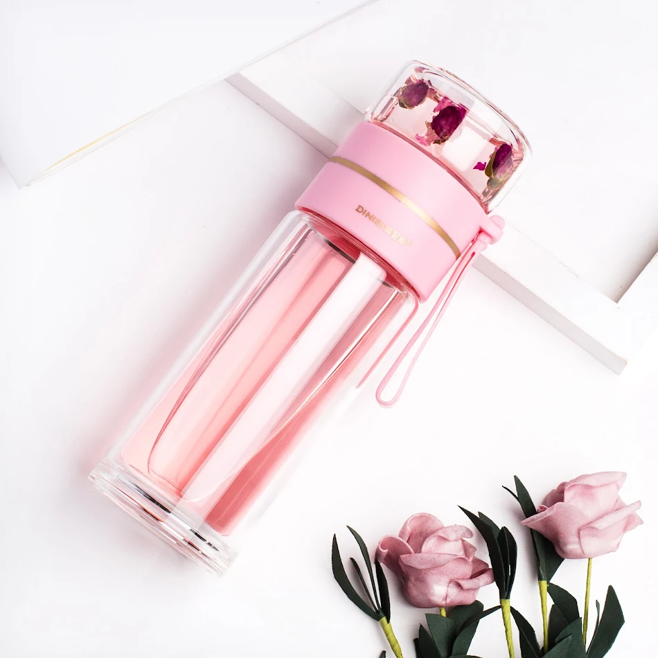 Glazen waterfles met thee-infuserfilter Theescheiding Dubbelwandige glazen fles Lekvrij Geniet overal van verse thee