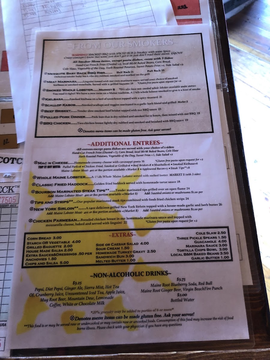 BeachFire Bar & Grille gluten-free menu