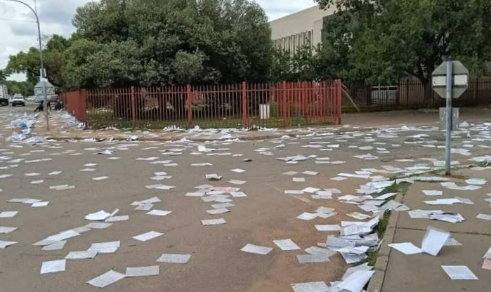 Contract workers allegedly stormed the Ditsobotla municipal offices in Lichtenburg, took documents and threw them on the streets. Picture: SUPPLIED