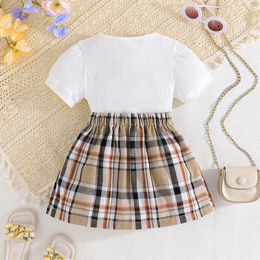 Title 8, Top Plaid Bow Plaid Skirt Fashion Baby Girl Two...