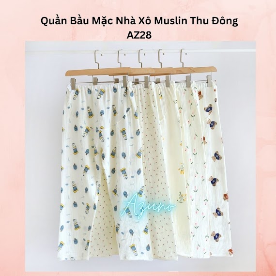 Quần Bầu Dài Mặc Nhà Chất Liệu Xô Muslin Thấm Mồ Hôi Phom Rộng Thoải Mái Mặc Xuân Hè Và Thu Đông Nhẹ Mát Có Chun Chỉnh