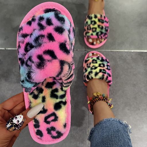 Title 10, Womens New Indoor Fuzzy Leopard Plush House Fl...