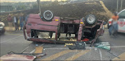 A minibus taxi overturned in Bedfordview early on Tuesday.