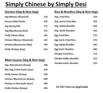 Simply Desi menu 