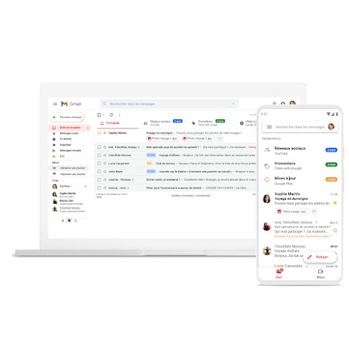 Ordinateur portable et téléphone sur lesquels Gmail est affiché