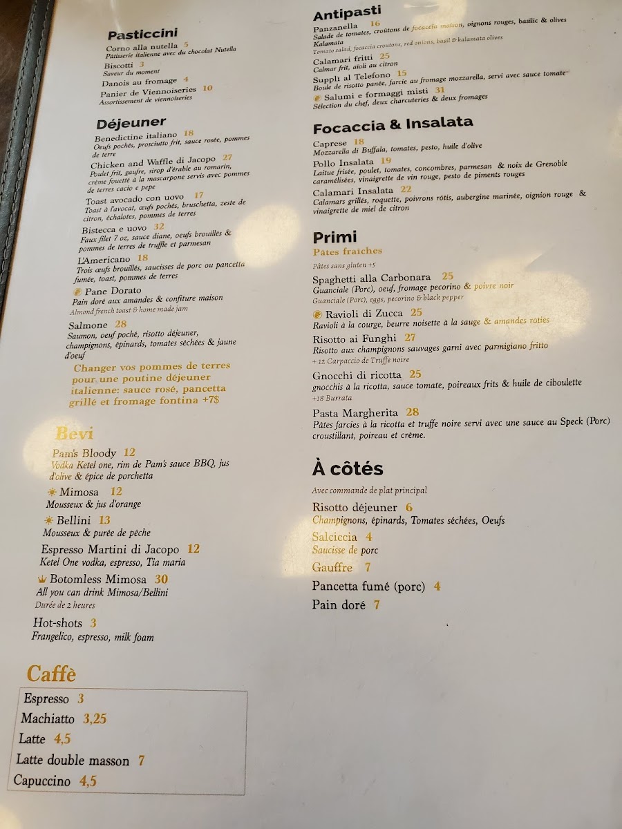 Jacopo gluten-free menu