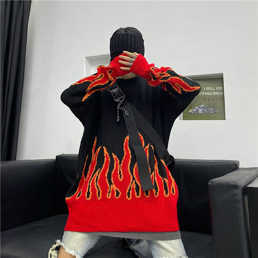 Title 6, High Street Flame Jacquard Loose Pullover Lazy ...