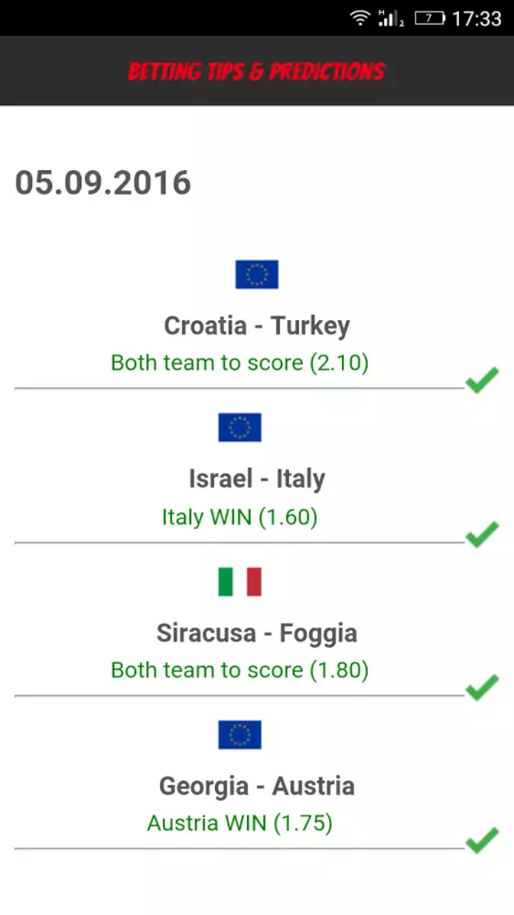 Free Betting tips - daily win! Screen 2
