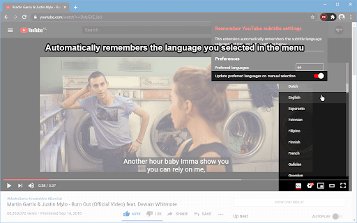 Remember subtitle settings for YouTube™