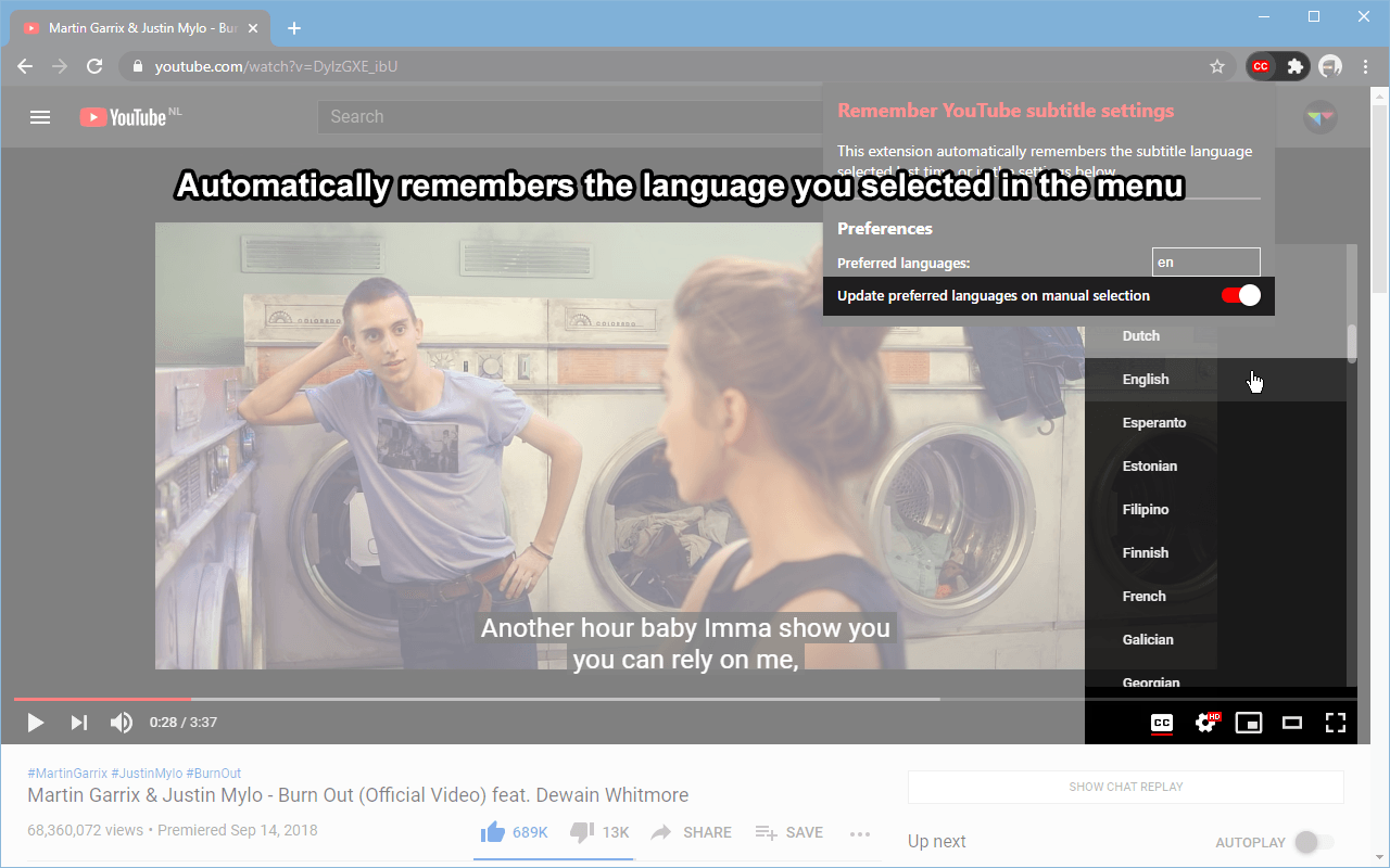 Remember subtitle settings for YouTube™ Preview image 1