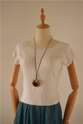 Title 3, Geometric round square long necklace